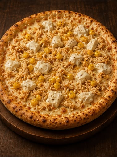 Pizza Frango Especial — Frango desfiado, palmito, milho e requeijão cremoso