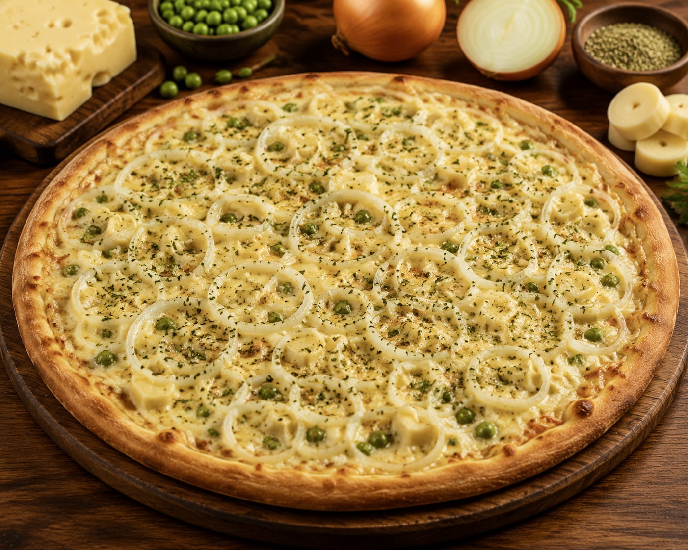 Pizza Light — Escarola, palmito, ervilha, cebola e requeijão cremoso