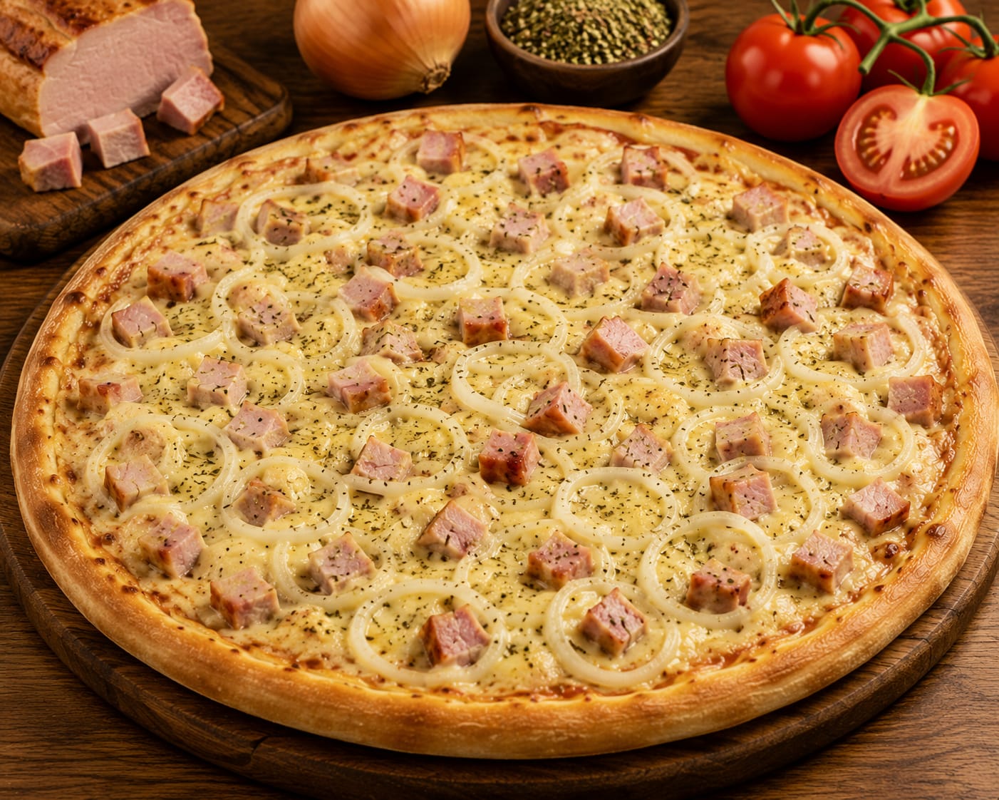 Pizza Lombo I — Lombo tipo canadense, mussarela e cebola